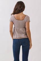 JT57348S - STRIPE SQUARE NK HENLEY BABYDOLL TEE