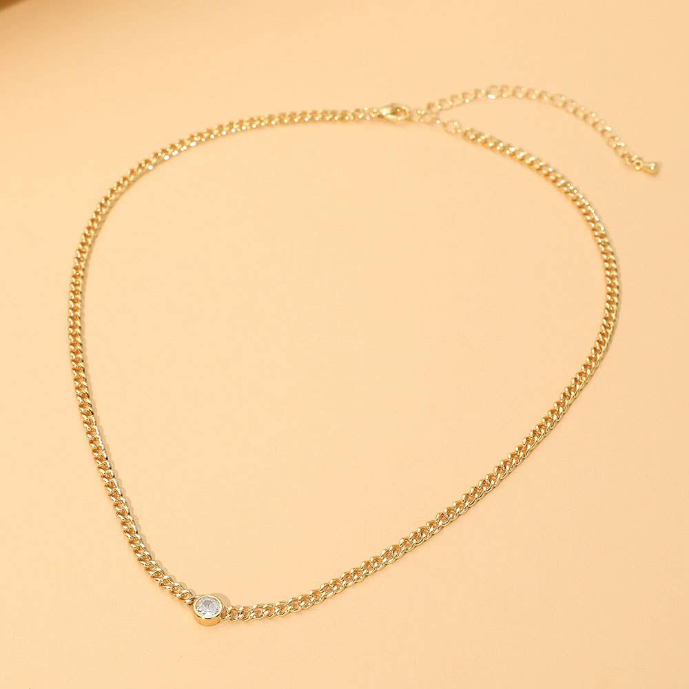 18K Gold Dipped Round CZ Solitaire Accent Chain Necklace
