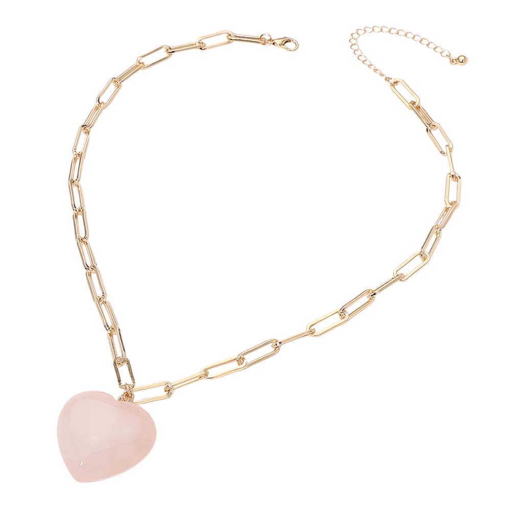 Resin Puffy Heart Pendant Paperclip Chain Necklace
