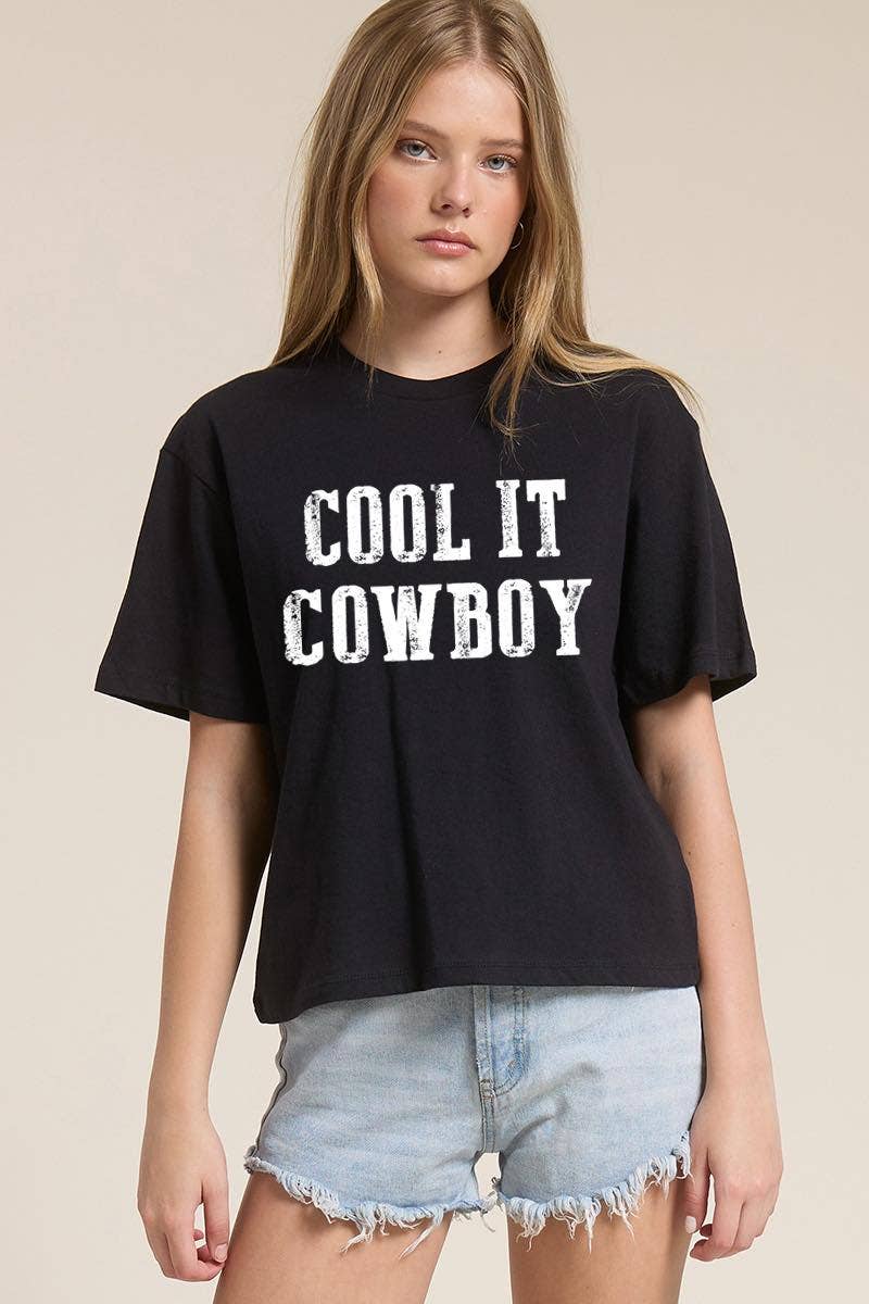 Cool It Cowboy Graphic Premium Cotton Faux Crop Tee
