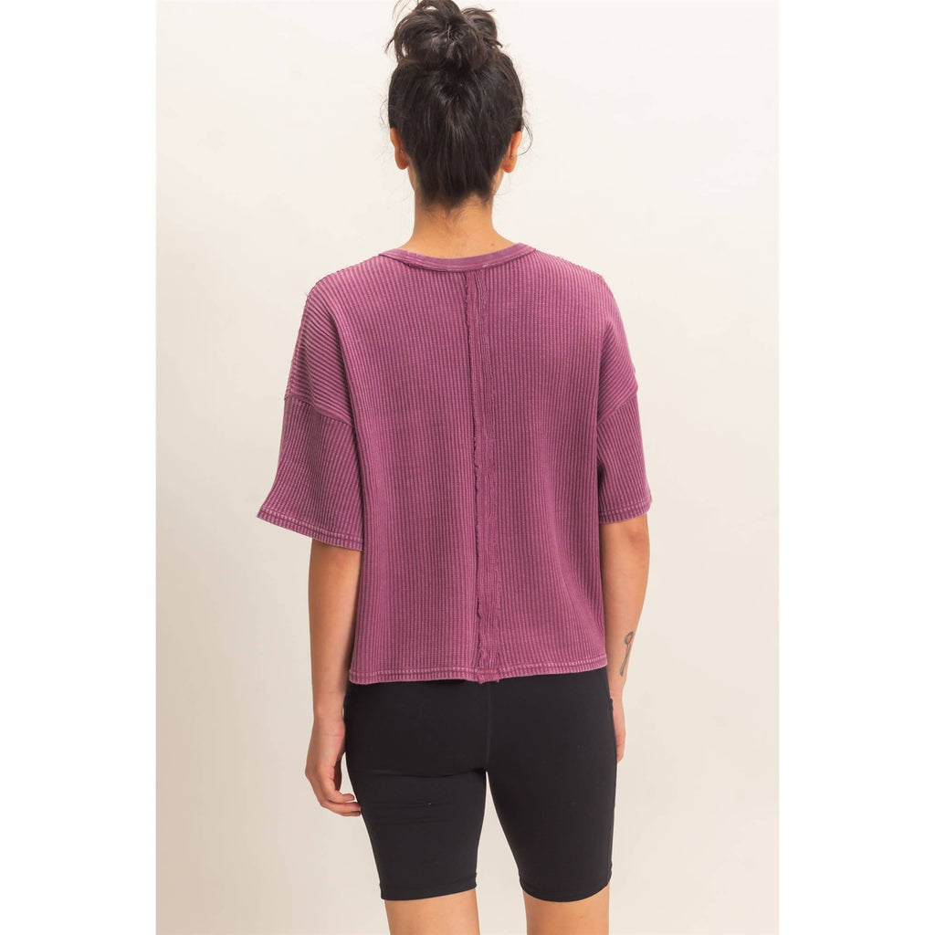 Mineral Wash Waffle Knit Pocket Top
