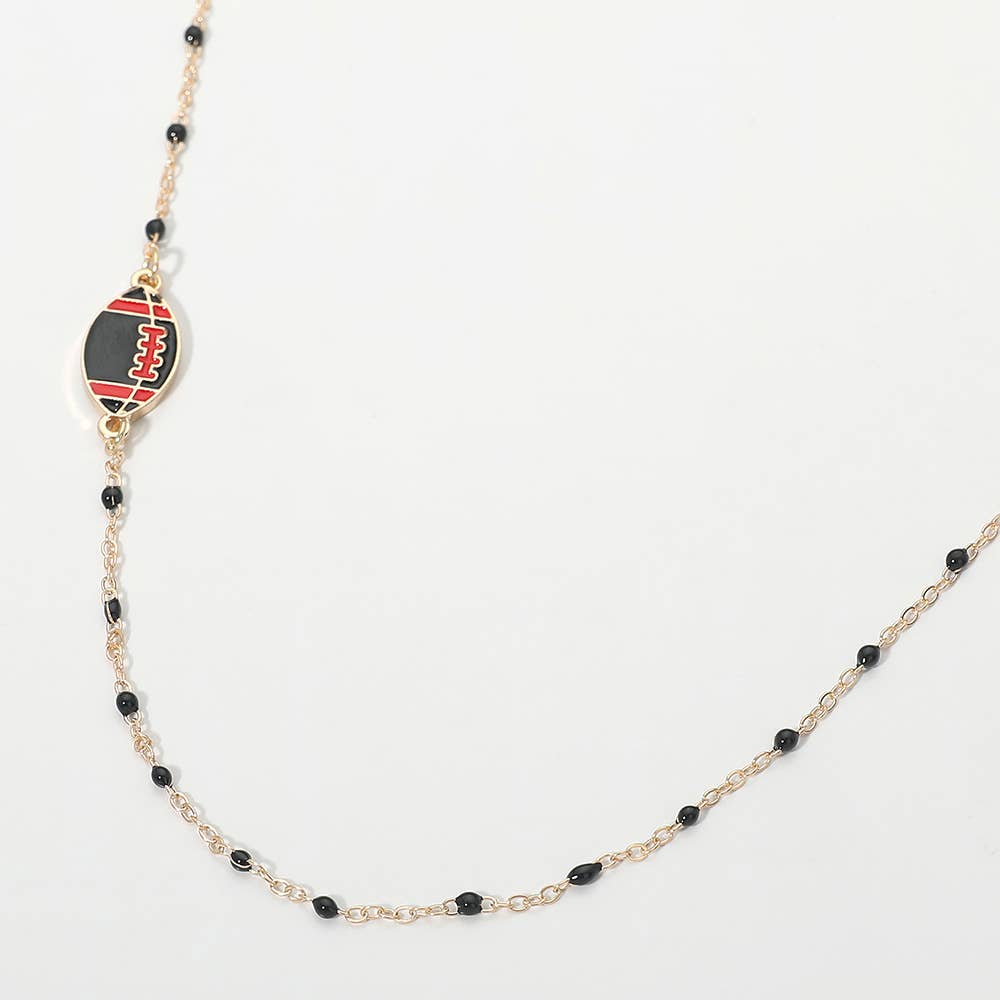 Football Charm Accent Dainty Beaded Game Day Chain Necklace