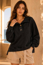 NT12225-Mock Neck Mineral Washed Knit Causal Top