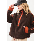 HALF ZIP CONTRAST DETAIL FLEECE SWEATSHIRT