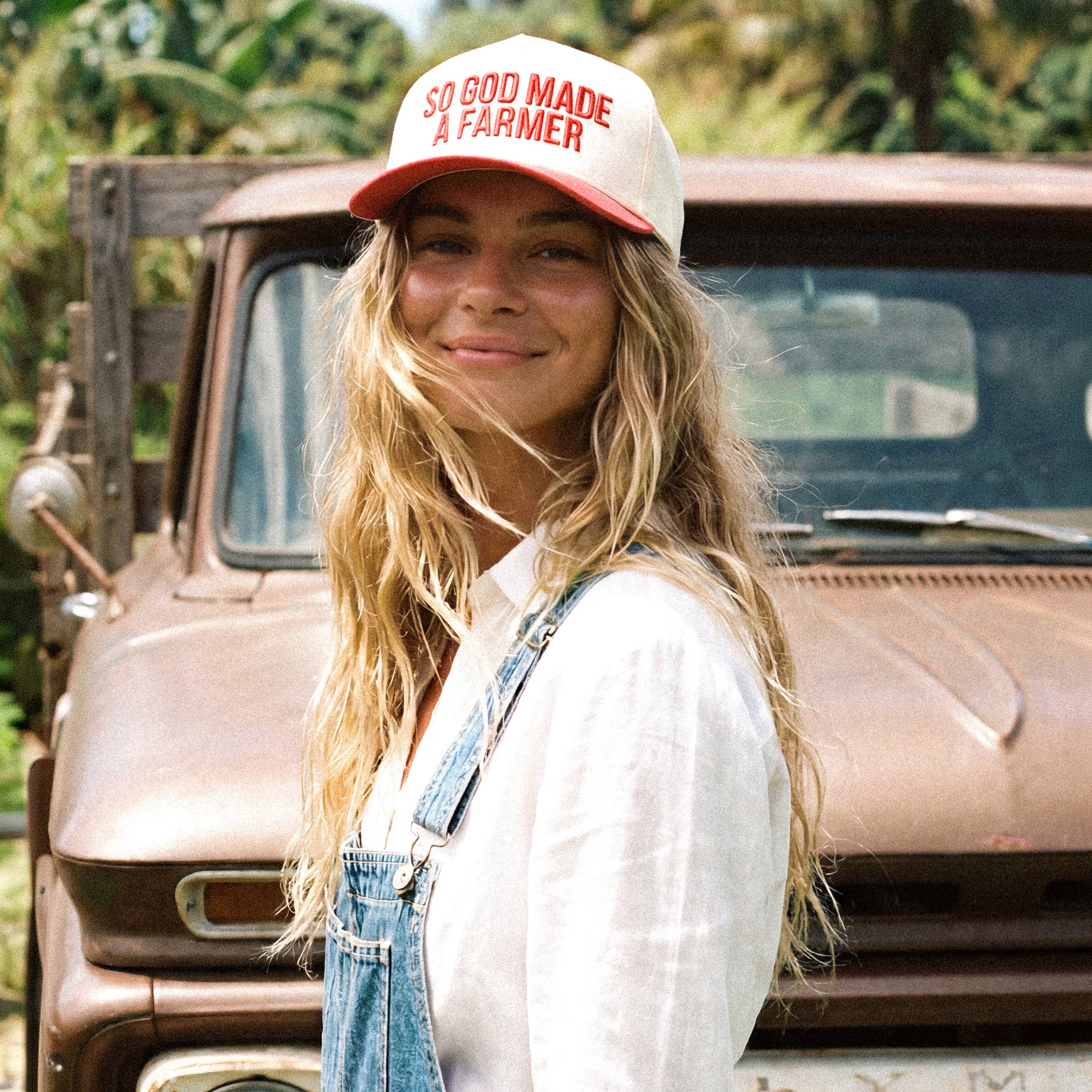C.C SO GOD MADE A FARMER Letter Two Tone Trucker Hat