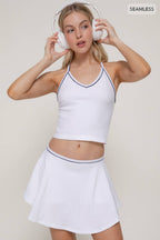 X-Back Cami Top & Flared Mini Skort Seamless Knit Set