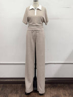 Textured Polo Lounge Top & Wide-Leg Pant Set