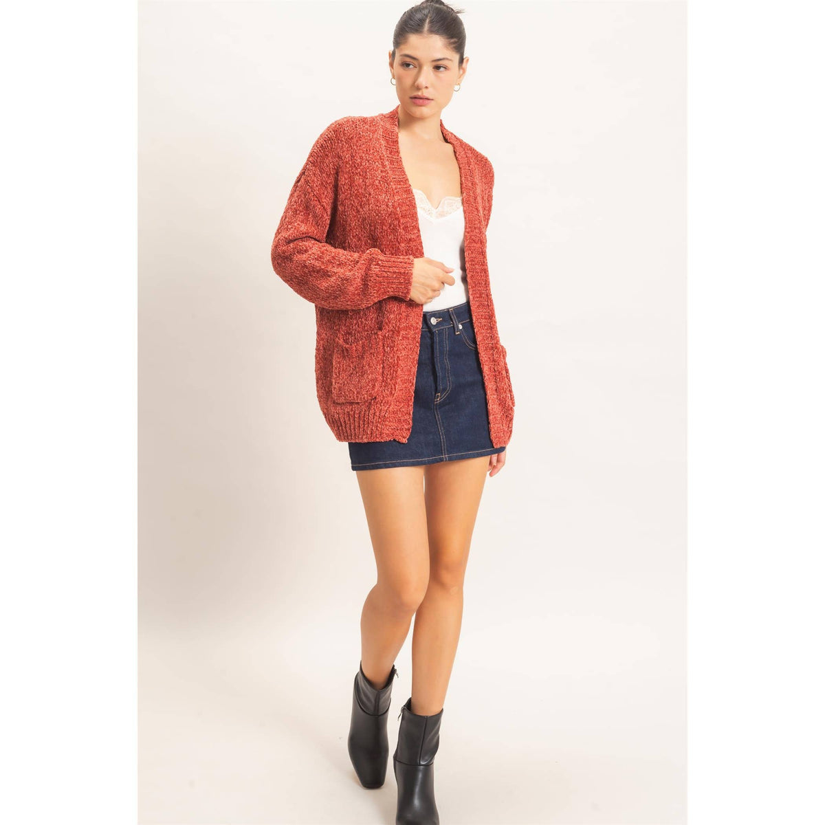 Patch Pocket Chenille Cardigan