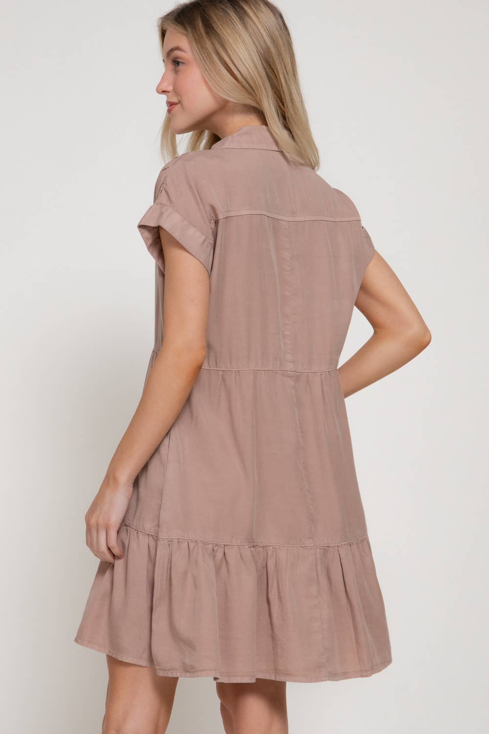 Dolman Sleeve Ruffled Tencel Mini Dress w/ Pockets