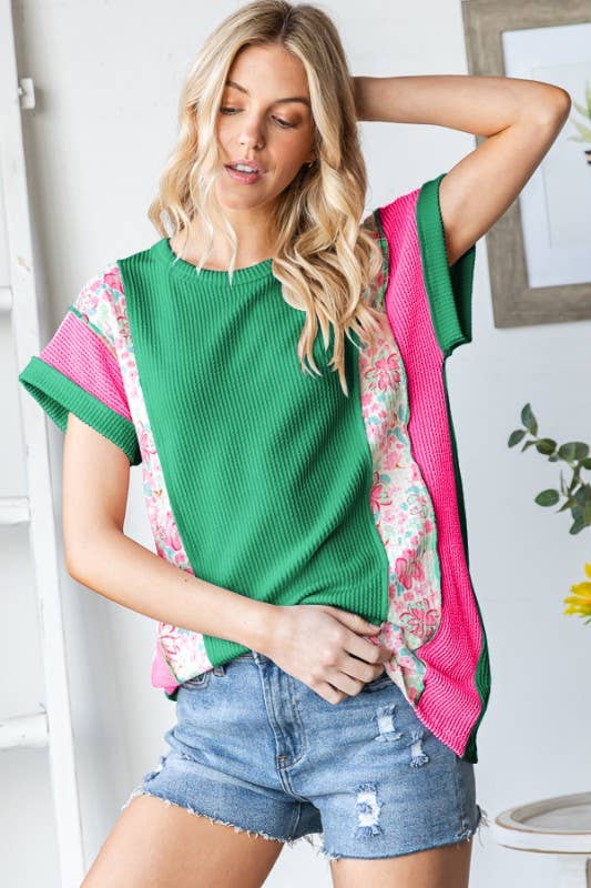 ET7907-10 SHORT SLEEVE ROUND NECK SOLID AND CONTRAST TOP