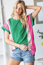 ET7907-10 SHORT SLEEVE ROUND NECK SOLID AND CONTRAST TOP