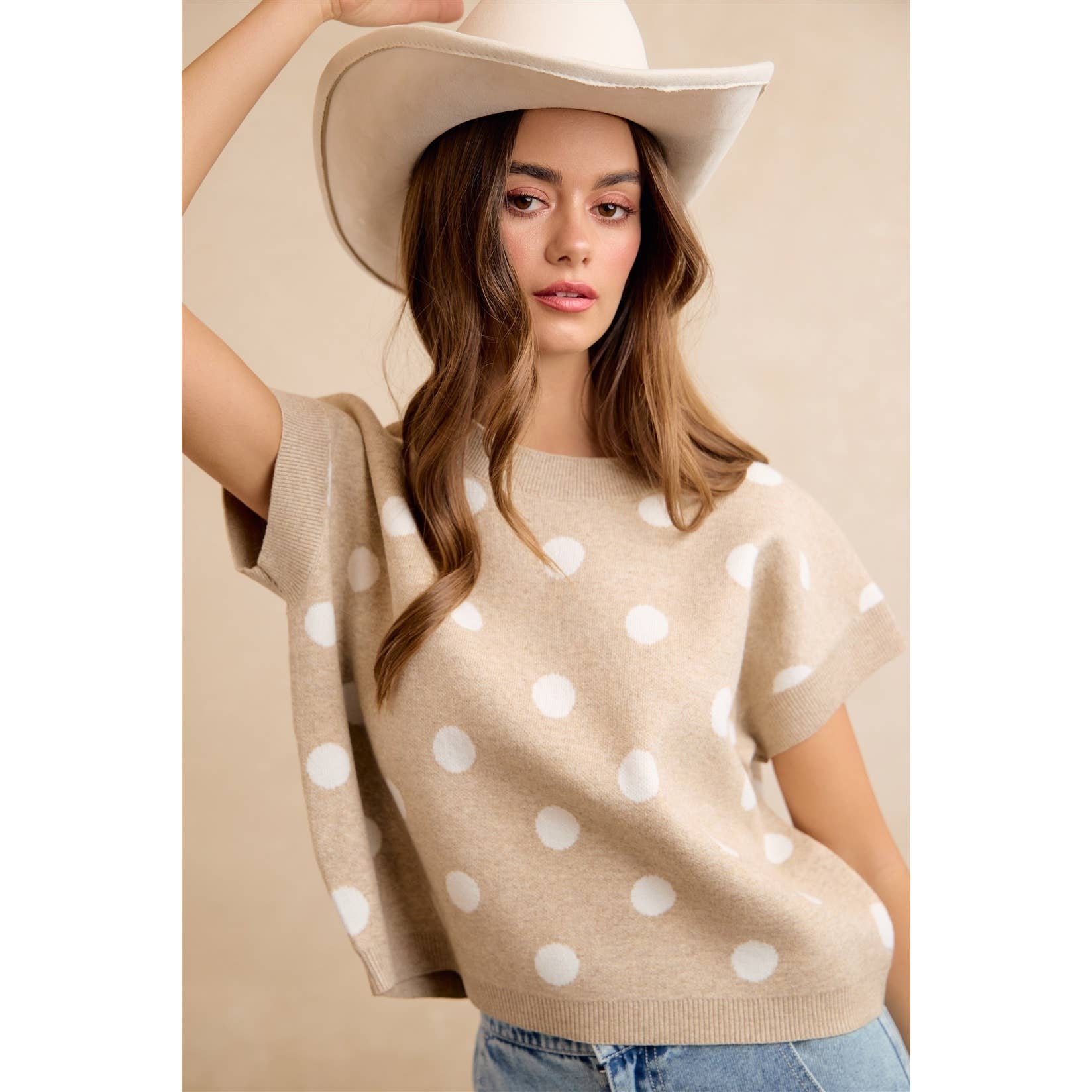 POLKA DOT KNIT SLEEVELESS TOP