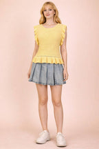 12W3640N-Ruffled Sweater Knit Top
