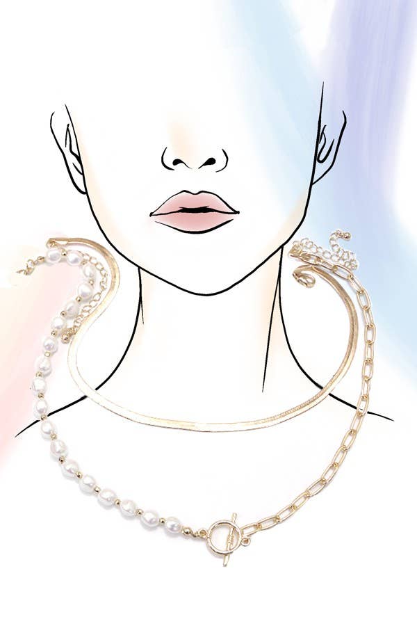 MIX PEARL LINK CHAIN MULTI LAYER NECKLACE | 10N3032438