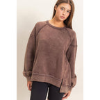 Acid Wash Raw Edge Sweatshirt