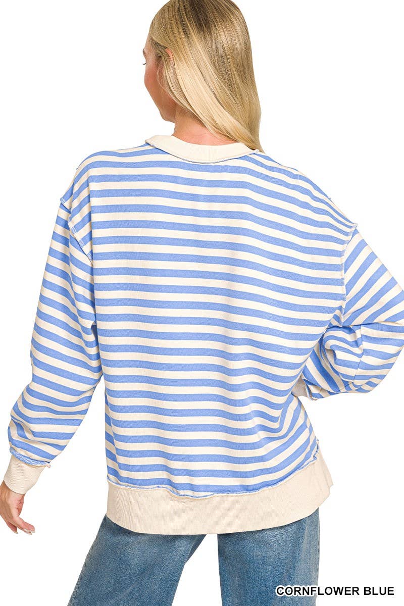 Premium Yarn Dyed Striped Fleece Exposed-seam Sweatshirts