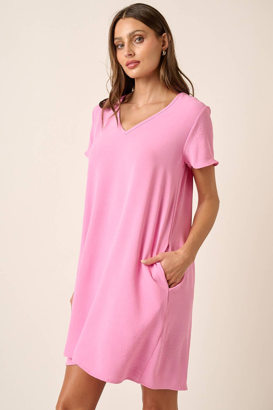 CD1565-AIRFLOW V-NECK SHORT SLEEVE SHIFT DRESS