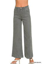 High Rise Wide Leg Pintuck Color Denim Pants