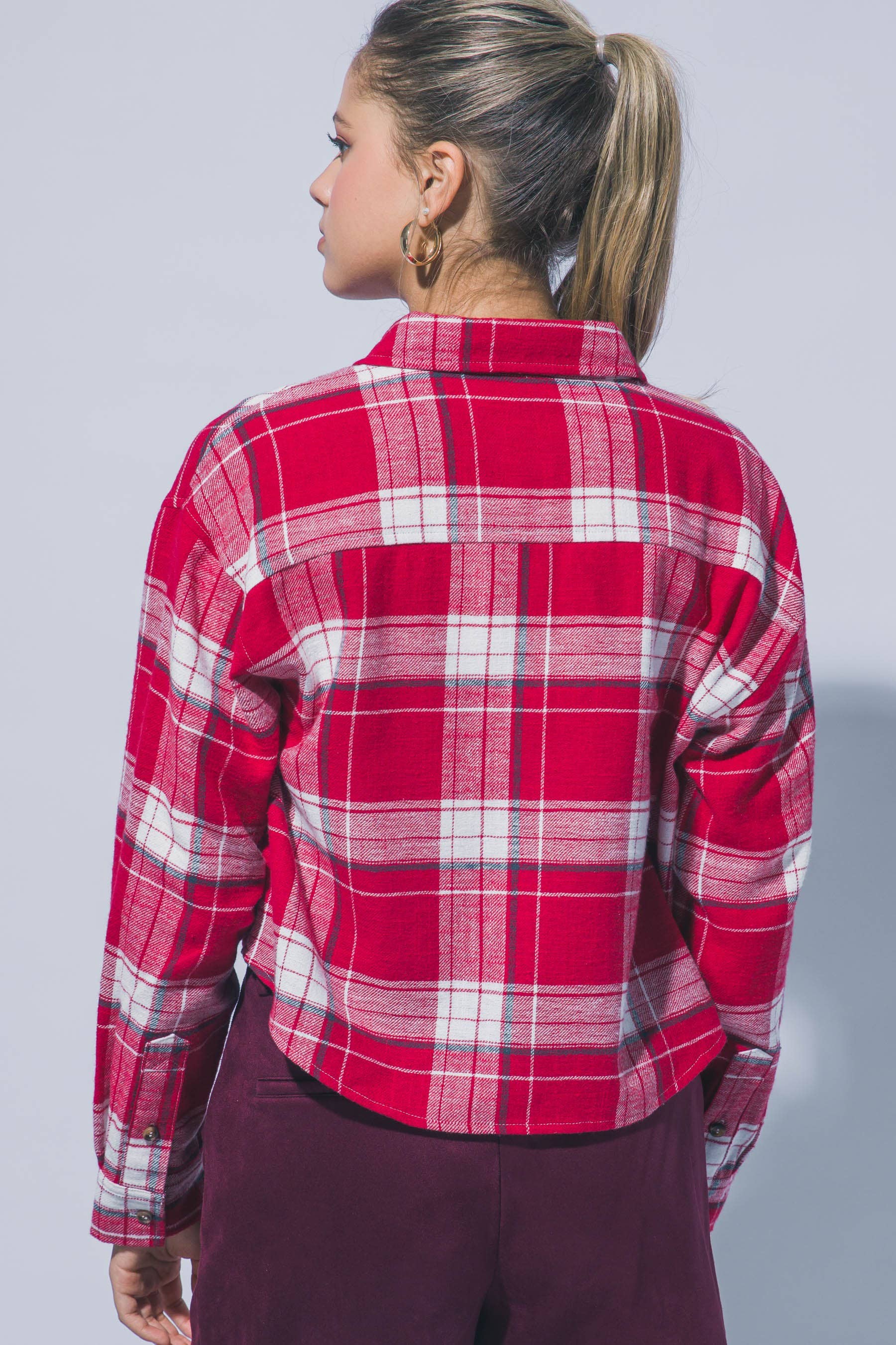 Cropped Plaid Flannel Shirt