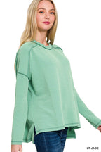 Raised Rib Raw Edge Boat Neck Long Sleeve Top
