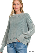 `Washed Side Slit Oversized Cropped Sweater SI-26510 Zenana