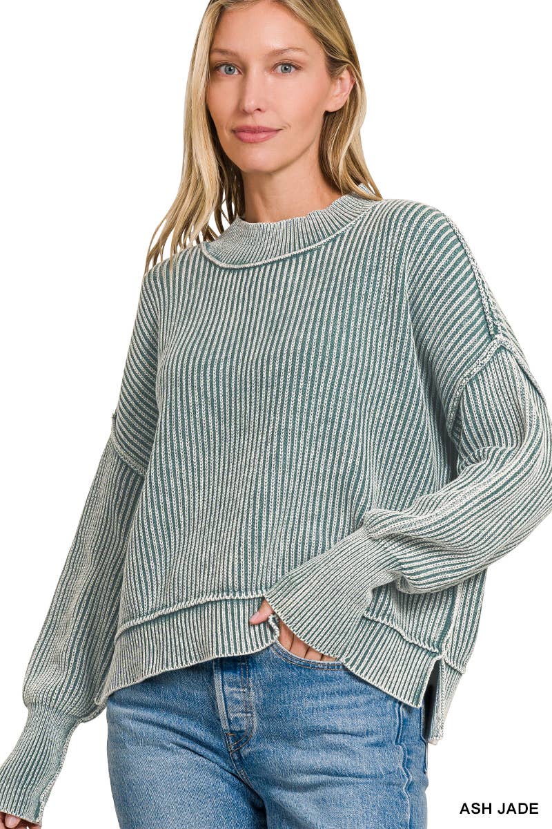 `Washed Side Slit Oversized Cropped Sweater SI-26510 Zenana