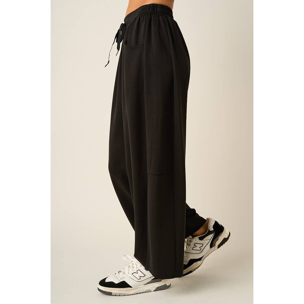 CLOUD KNIT DRAWSTRING WAIST BARREL LEG PANTS