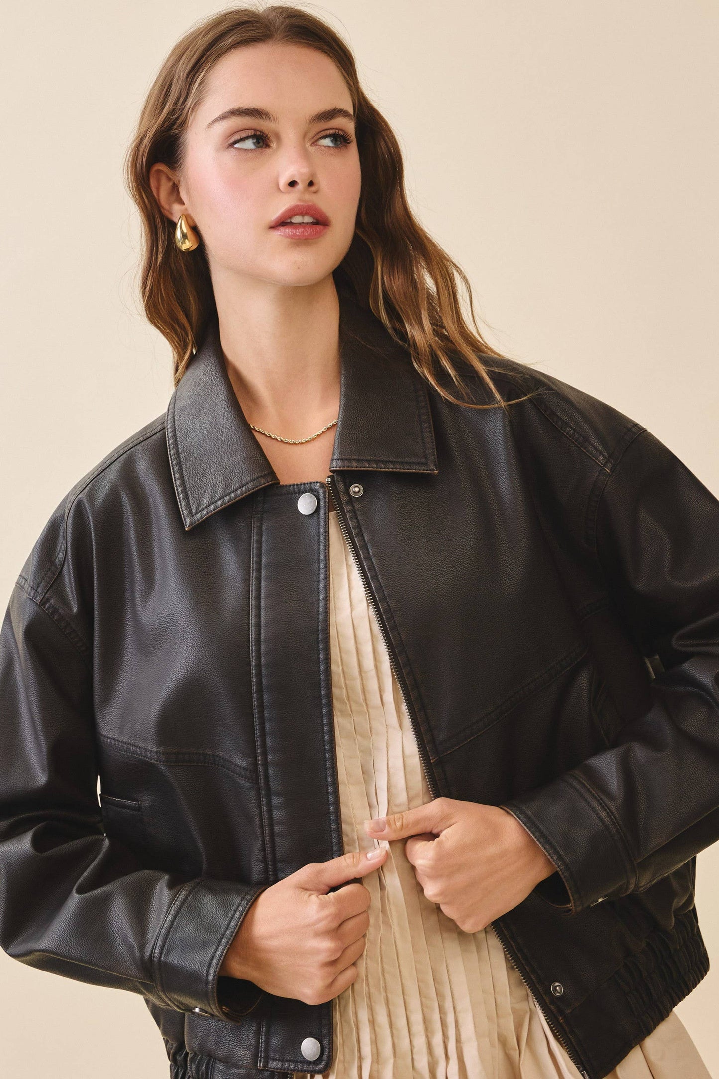 Faux Leather Zipper Jacket