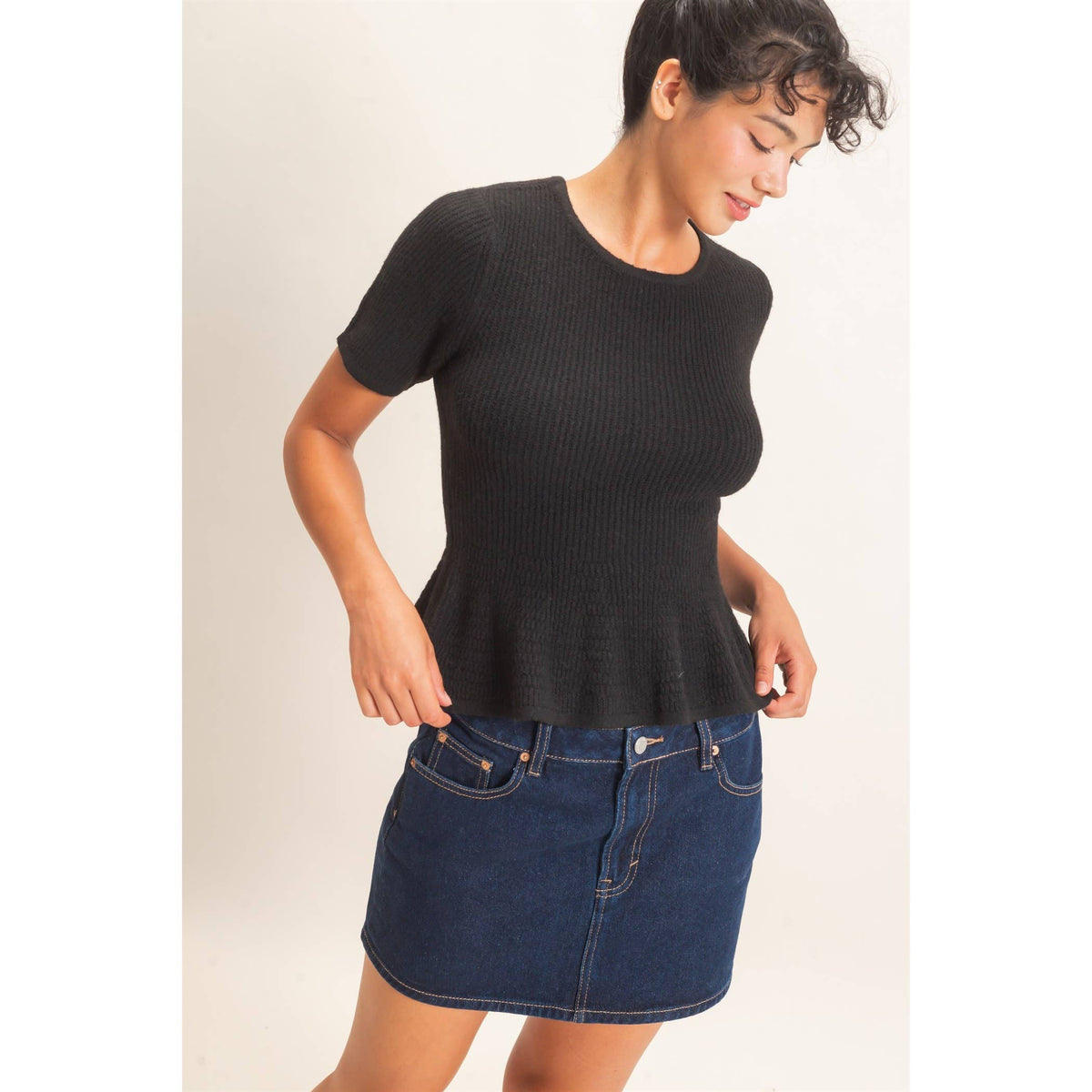 Ribbed Peplum Knit Top
