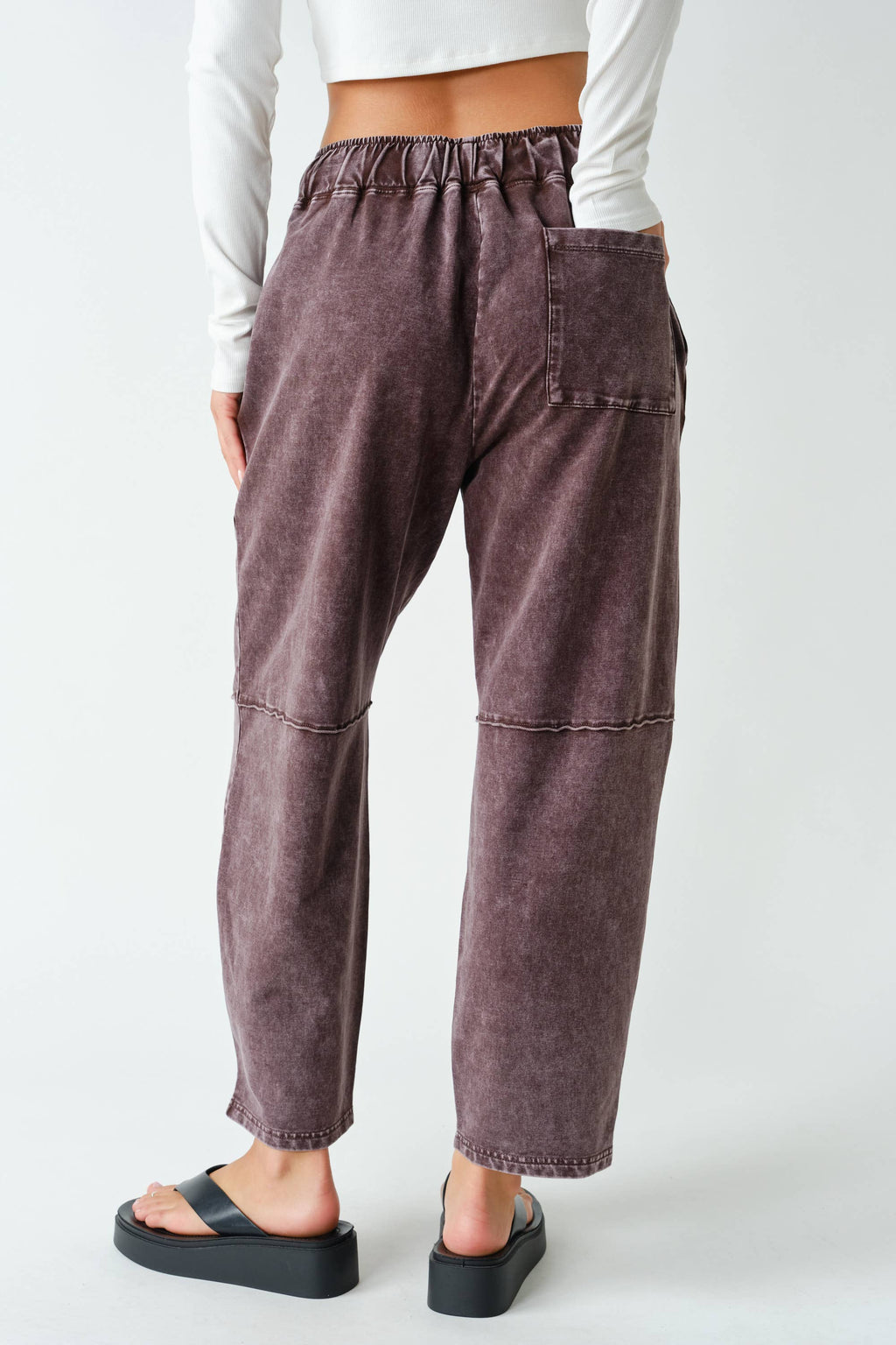 Cotton Blend Mineral Wash Cropped Straight Leg Pants