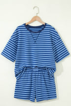 66Plus Striped Short Sleeve Top and Shorts Lounge Set (S-4X)