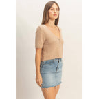 V-Neck Cropped Button Cardigan