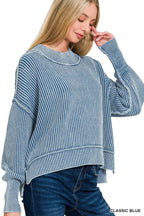 `Washed Side Slit Oversized Cropped Sweater SI-26510 Zenana