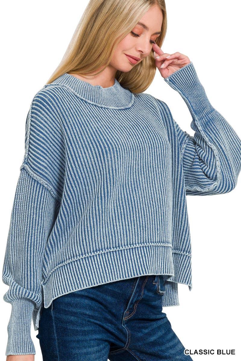 `Washed Side Slit Oversized Cropped Sweater SI-26510 Zenana