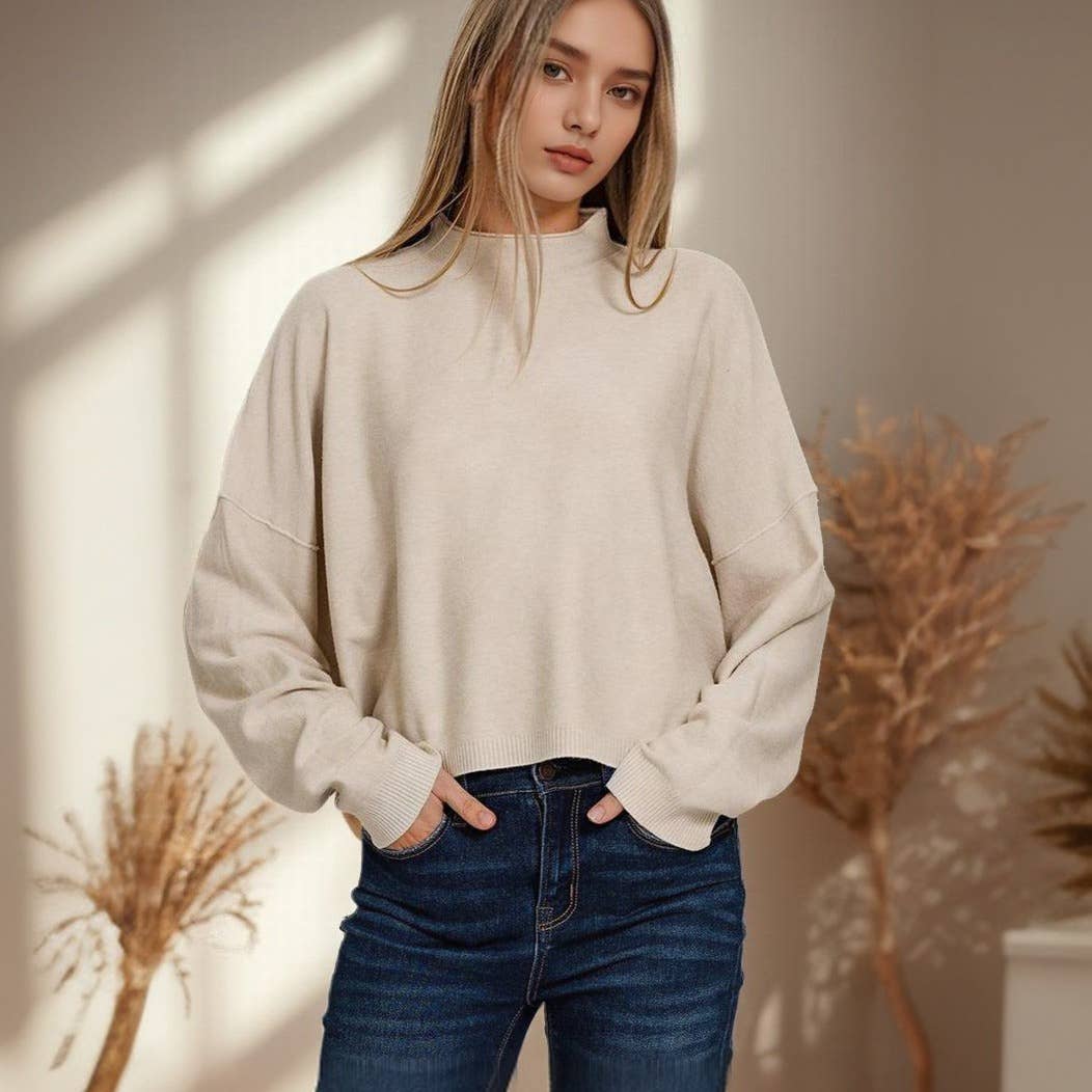 Mock Neck Fall Crop Sweater