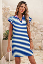 Stripe Collar Short Dress