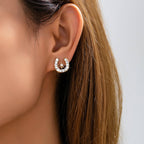 Pave Crystal Horseshoe Star Stud Earrings | 80E62350