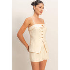 Strap Buttoned Top And Shorts Set