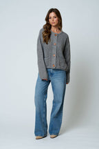 MARLED BUTTON DOWN  RAW EDGE CHUNKY KNIT CARDIGAN