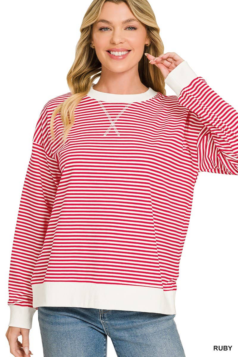 Striped Rib Banded Pullover