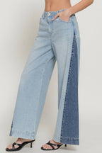 Wide Leg Color Combination Denim Pants