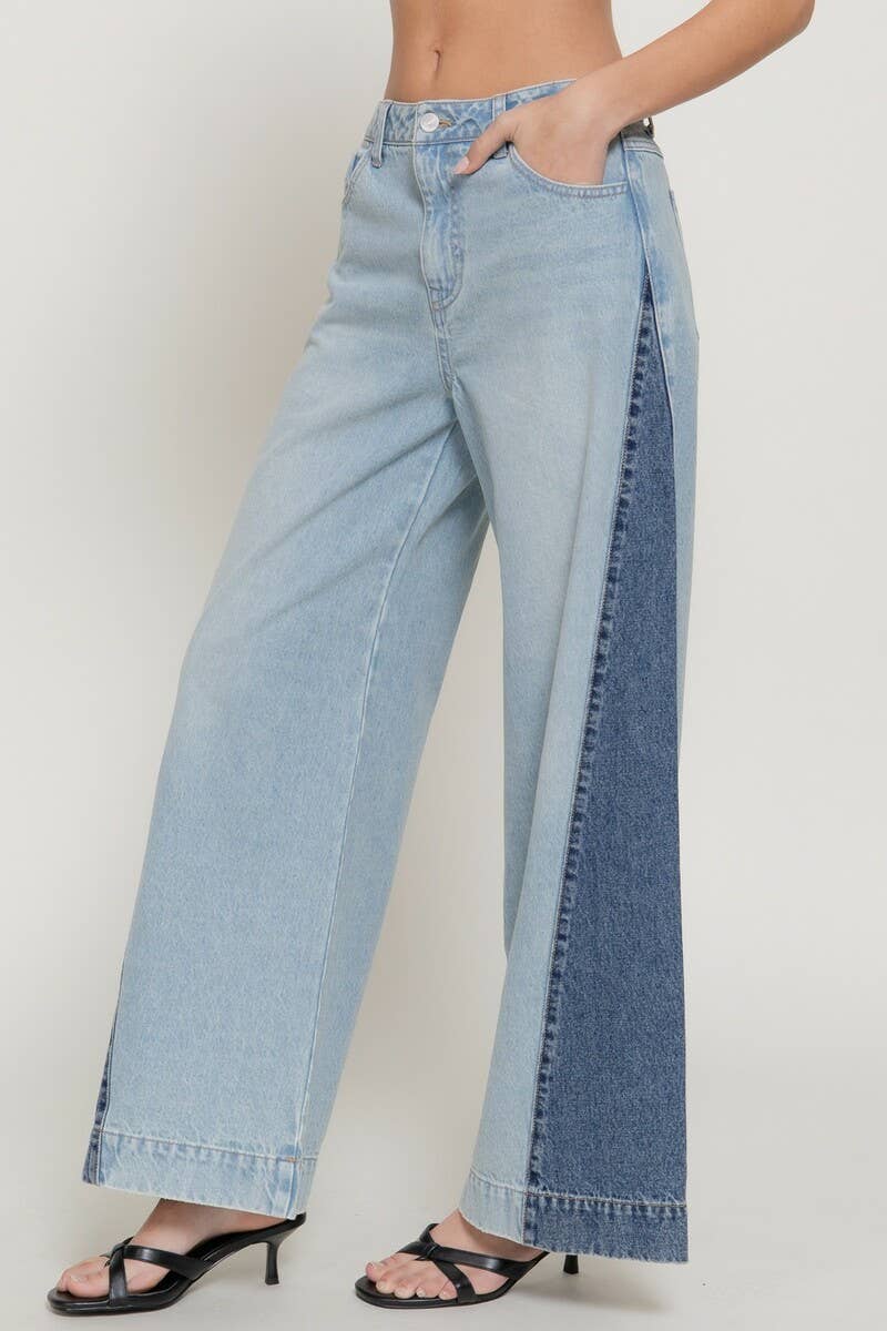 Wide Leg Color Combination Denim Pants