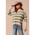 STRIPE CABLE KNIT SWEATER TOP WITH SIDE SLITS