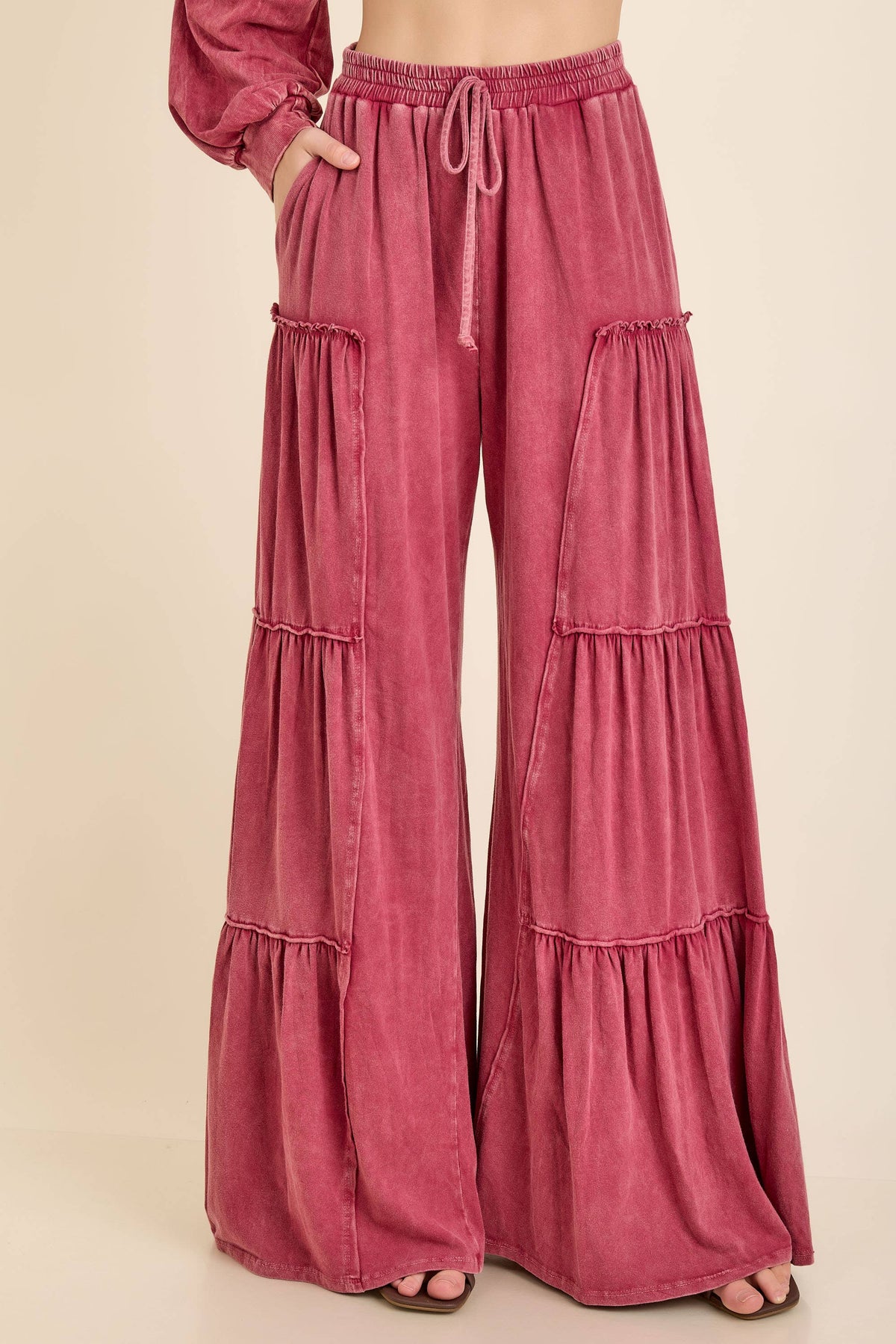 Mineral Washed Tiered Wide Leg Pants HP5033P1