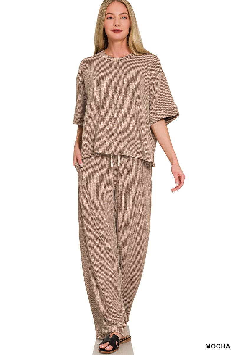 Raised Rib Short Sleeve Tee And Pants Set