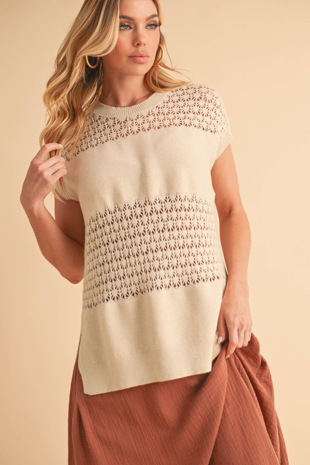 3231FN Ameena Open Stitch Mesh Tank