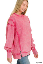 Acid Washed Double Ribbed Exposed-seam Pullover