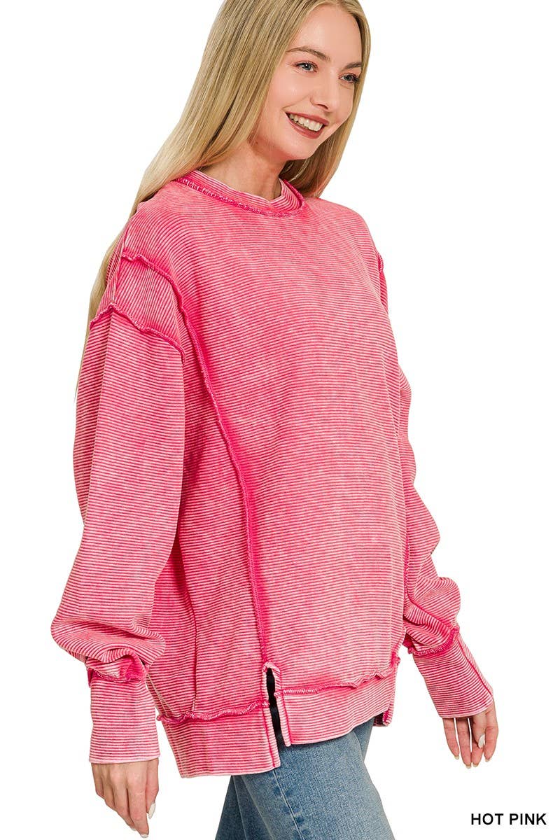 Acid Washed Double Ribbed Exposed-seam Pullover