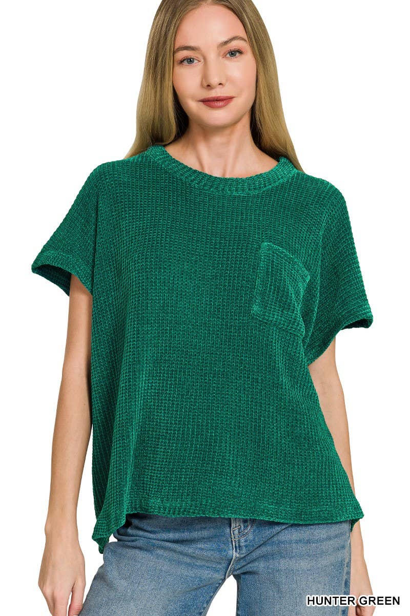 Chenille Waffle Short Sleeve Sweater
