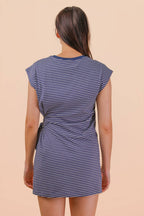 ND31733-Stripe Knit Sleeveless Mini Dress W/ Tie Detail